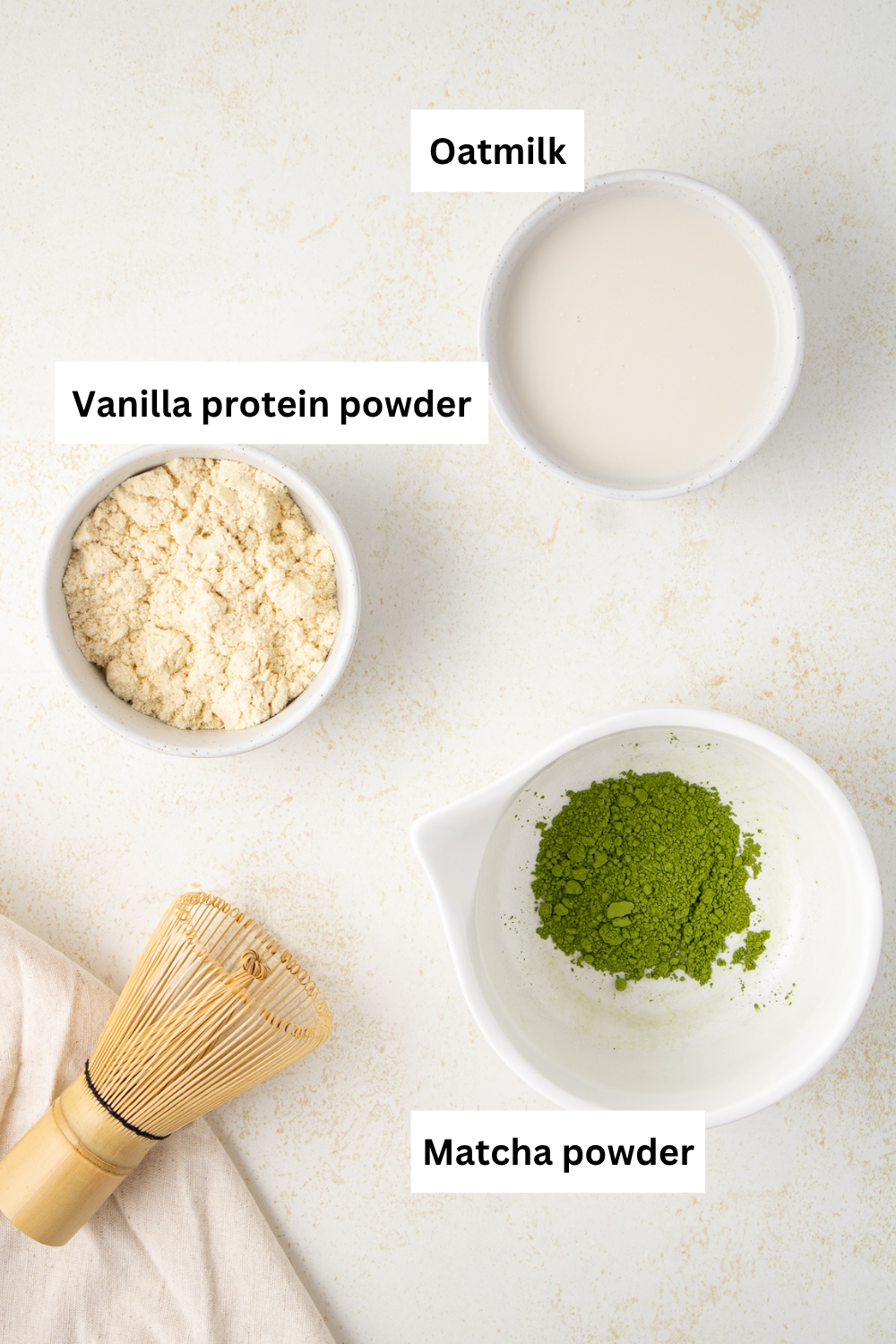 Protein matcha latte ingredients infographic.