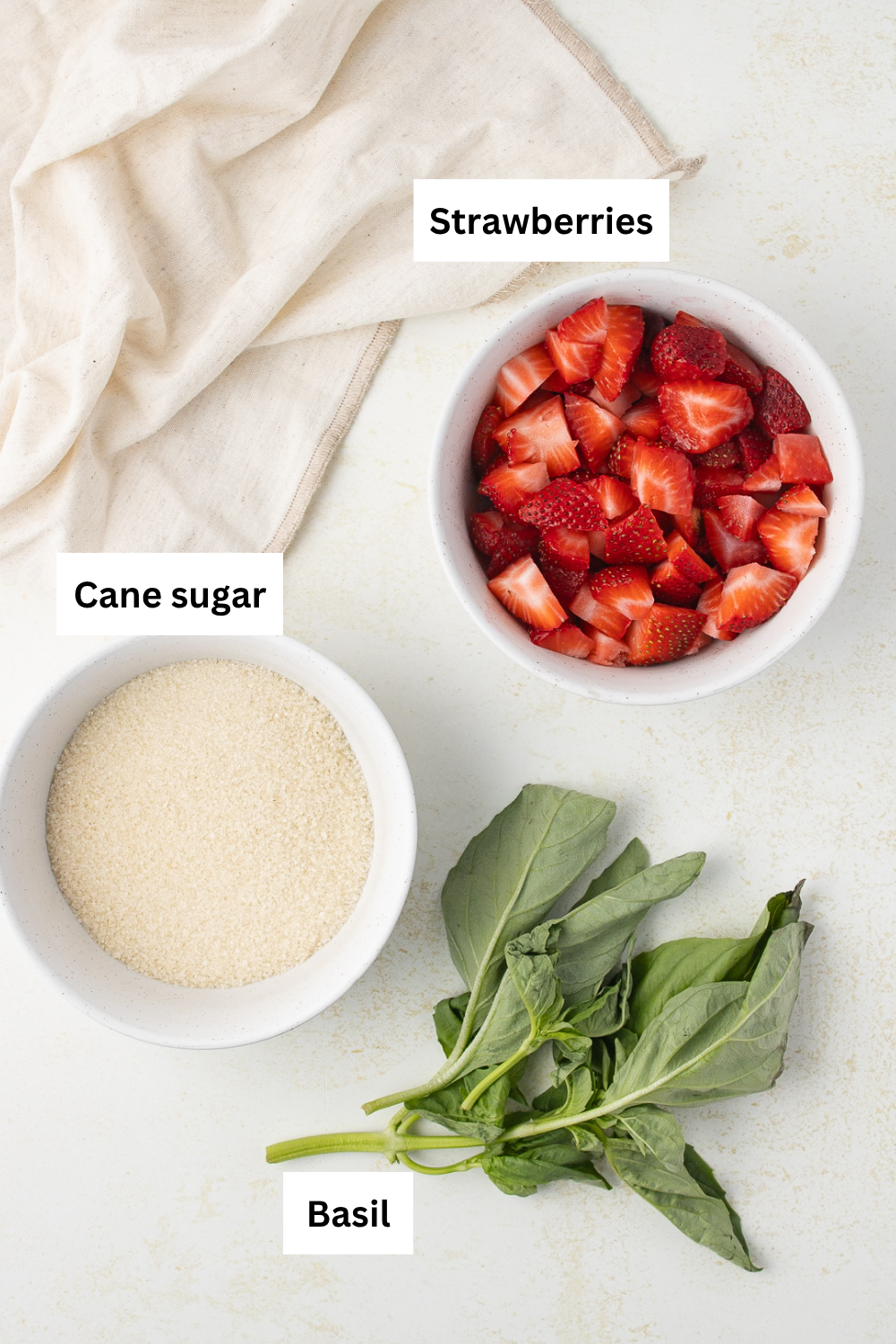 Strawberry Basil Simple Syrup Ingredients Infographic.
