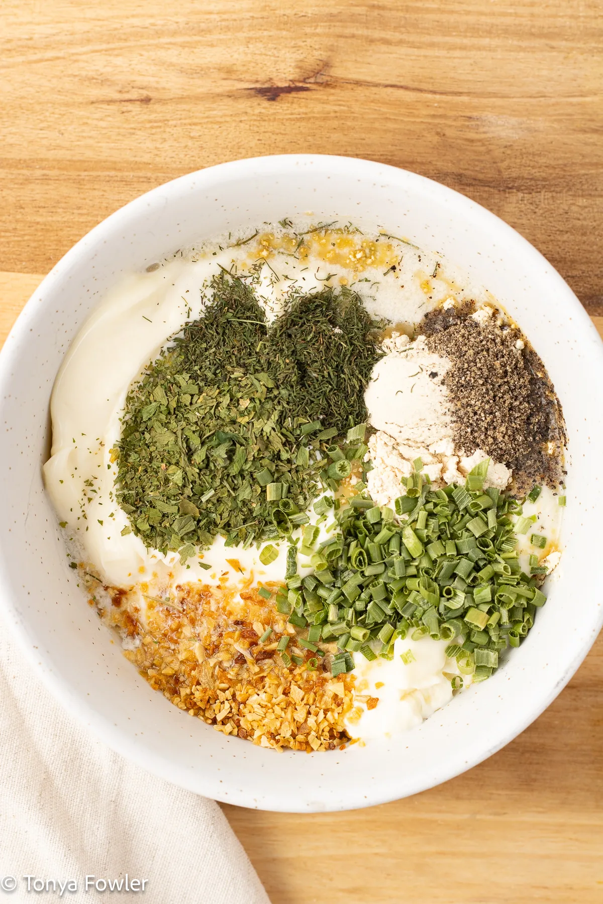 Ranch seasonings in a bowl with mayo.