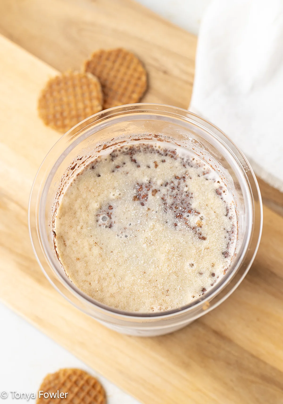 Close up image of frozen honey ice cream base.