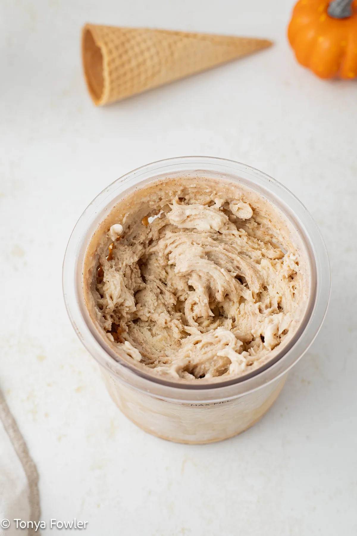 Blended ice cream in a container.