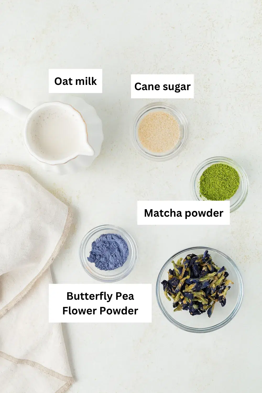 Butterfly pea flower matcha latte ingredient infographic.